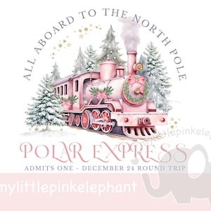 Polar Express PinkClipart, Traditional Christmas Train, Believe Bell, T-shirt Design PNG, ticket, card design, Sublimation image