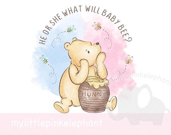 He or She Winnie Pooh Baby Shower, Winnie Pooh PNG, Classic Winnie the Pooh, Pooh Clipart, He or She PNG, Baby PNG, Neutral Gender Reveal