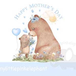Teddybeer konijn onze eerste Moederdag mama en babybeer blauw sublimatieontwerp, png, Moederdagkaartontwerp, mama beer, Instant Download