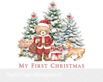 Teddy Bear Santa & Reindeer PNG, Christmas North Pole Sublimation Design, Christmas Eve Box Design, Santa Sack Design, Instant Download