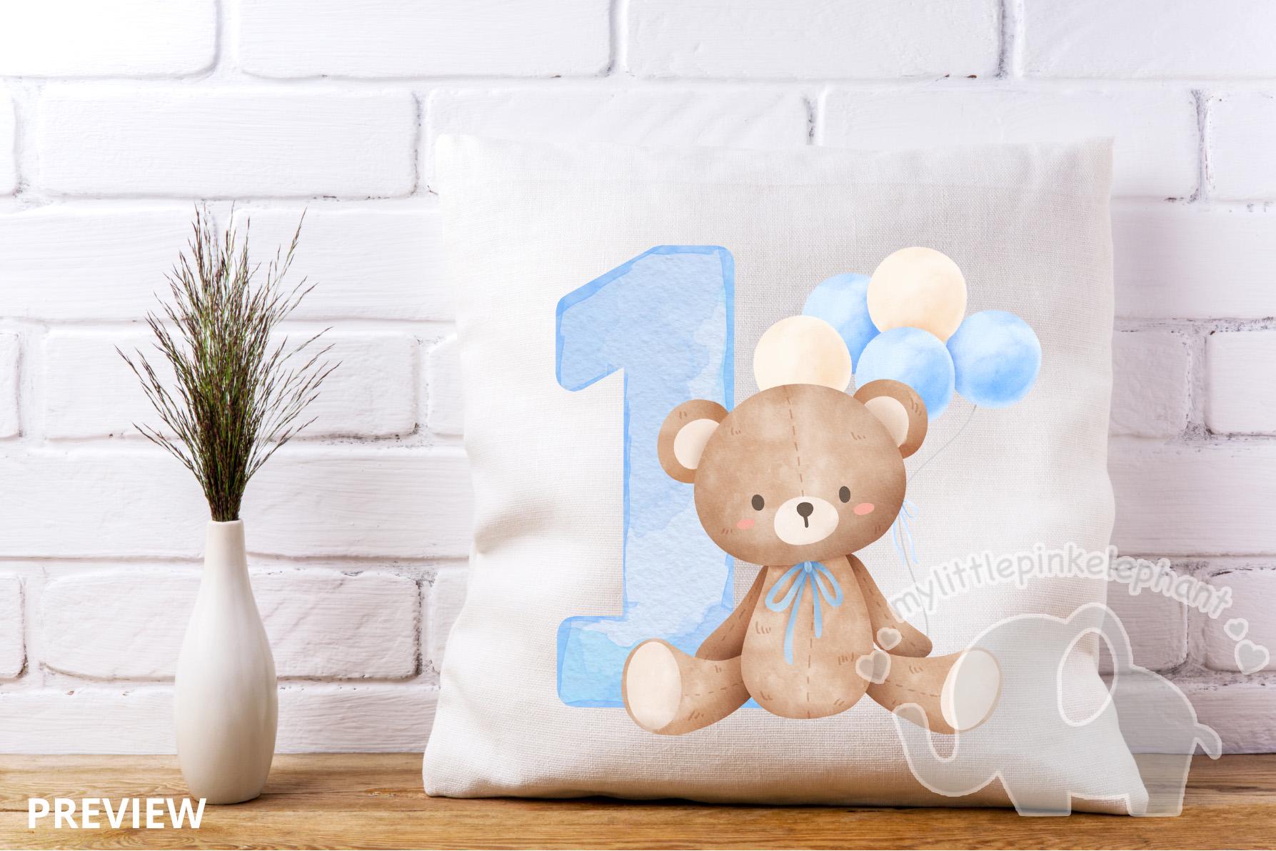 Teddy Bear Blue Balloons 1st Birthday PNG, First Birthday Sublimation ...
