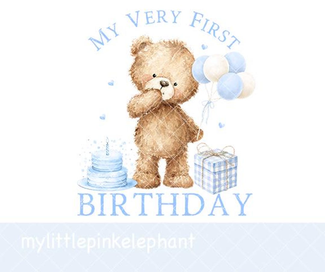 Cake Gift Bear Blue 1st Birthday PNG, Bunny 1st Birthday Sublimation ...