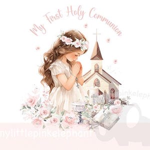DELICATE Soft Pink Rosary First Holy COMMUNION Girl  Communion PNG, Praying Girl  First Communion , Holy Communion Card, Instant Download