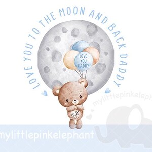 Je t'aime jusqu'à la lune fête des pères PNG, clipart ballon ours en peluche, conception de carte de fête des pères, papa, papa, téléchargement immédiat