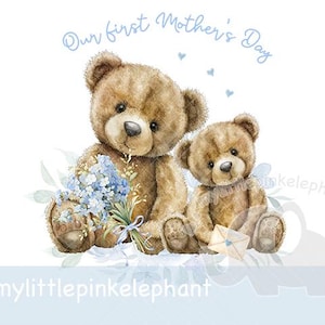 Conejito de peluche Nuestro primer diseño de sublimación de mamá y bebé oso para el Día de la Madre, PNG, diseño de tarjeta para el Día de la Madre, Mamá Osa, Descarga instantánea