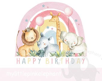 Baby Safari Animals Birthday PNG, Watercolor Baby Animals, Birthday T Shirt Sublimation Design, Wild Animals, Instant Digital Download