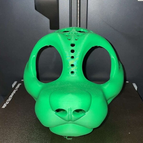 Small Canine Fursuit Head Base (Green) | 3D Printed Furry Head | Furry Mask