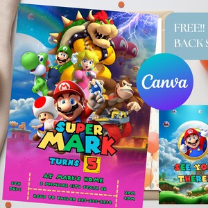Super Mario Birthday Invitation, Mario Bros Invitation, Super Brothers boy Invite, Video Game, Kid Invite, Editable Template, Editable Canva