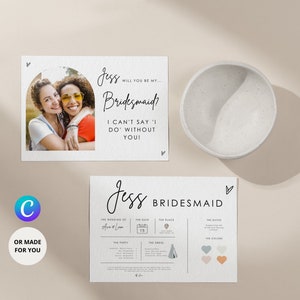 Elegante Brautjungfer Info Kartenvorlage, horizontale Brautjungfer Detailkarte, anpassbare Brautparty Informationen, modernes Hochzeits Briefpapier