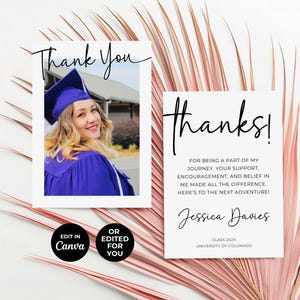 Minimalist Graduation Thank You Card, Photo Thank You Template, Editable Grad Party Thank You