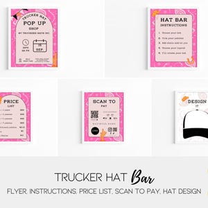 Trucker Hat Bar Pop-Up Shop Bundle, Printable Price List, Hat Design Template, Pop-Up Flyer, Hat Instructions, Scan to Pay Sign