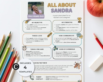 All About My Child Special Needs Teacher Guide, Editable Autism ADHD IEP Introduction Template