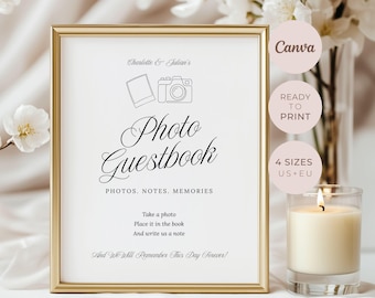 Polaroid Photo Guest Book Sign, Minimalist Wedding, Editable Canva Template, Digital Printable Download