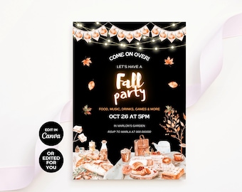 Editable Fall Party Invitation, Autumn Harvest Evite (Digital Download)