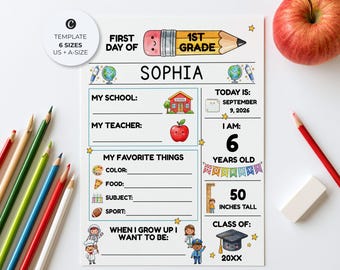 First Day Of School Milestone Sign, Personalized Student Keepsake, Editable Canva Template