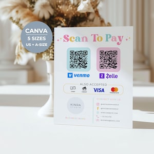 Rainbow Scan to Pay Sign, QR Code, Editable Canva Template, Digital Printable Download