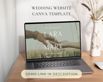 Green Floral Wedding Website Template: Editable Canva Design for Modern Couples