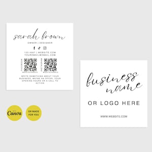 Elegante quadratische Visitenkarte Canva Template, DIY Printable mit QR Codes, Kleine Visitenkarte Business Branding Minimale Visitenkarte