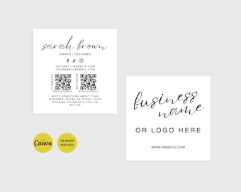 Square Business Card Canva Template: Minimalist DIY Printable with QR Codes