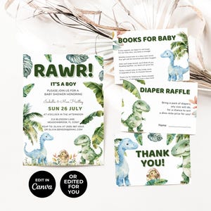 Editable Dinosaur Baby Shower Invitation, It&#39;s a Boy Dinosaur Baby Shower Invite, Dinosaur Theme, Printable Canva Template