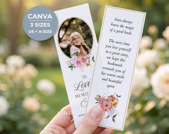 Memorial Bookmark, Photo Celebration Of Life, Funeral Keepsake Canva Template