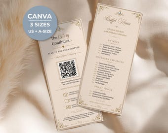 Birthday Buffet Menu With Photo Sharing QR Code, Editable Canva Template