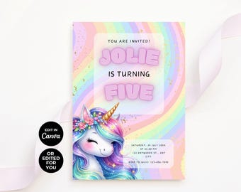 Unicorn Birthday Invitation, Editable Birthday Party Invite, Pink and Gold Unicorn Invitation, Instant Download, Magical Birthday Template