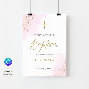Pink and Gold Baptism Welcome Sign: Personalized Decor (Printable Poster)