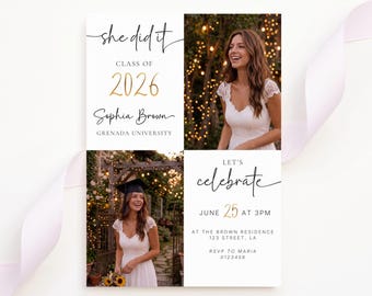 Class of 2026 Photo Graduation Invitation, Party Announcement, Editable Canva Template, Digital Printable Download