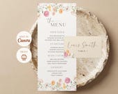 Wildflower Wedding Menu, Floral Dinner Menu, Editable Canva Template, Digital Printable Download