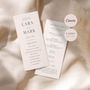 Modernes minimalistisches Hochzeitsprogramm, Serviceordnung, bearbeitbare Canva-Vorlage, digitaler druckbarer Download