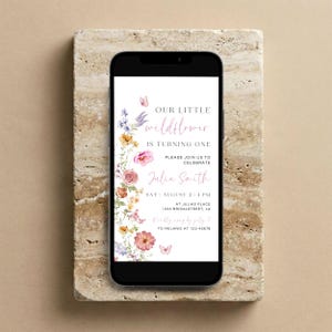 Wildflower First Birthday Invitation: Editable Floral Template (Digital Download