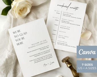 Modern Wedding Itinerary, Welcome Letter Weekend Schedule, Editable Canva Template, Digital Printable Download