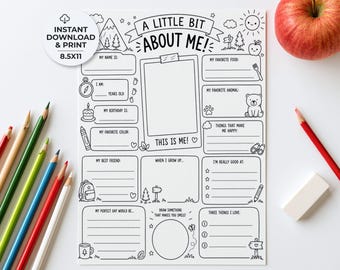 All About Me Worksheet, Summer Games Classroom Activity, First Day Elementary Printable
