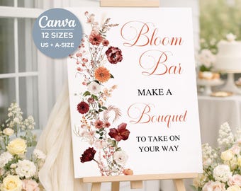 Fall Bloom Bar Sign, Autumn Flower Station Editable Canva Template, Printable Download