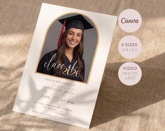 Modern Graduation Invitation, Open House Invite, Editable Canva Template, Digital Printable Download