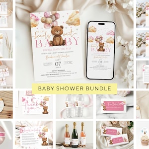Pink Bear Baby Shower Bundle: Invitation & Games (Canva Template)