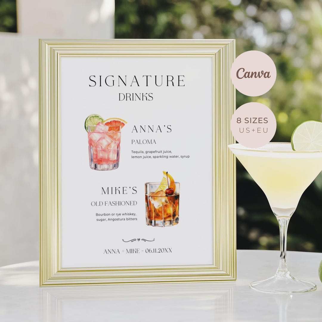 Signature Cocktail Sign, Bar Menu, His and Hers, Editable Canva ...