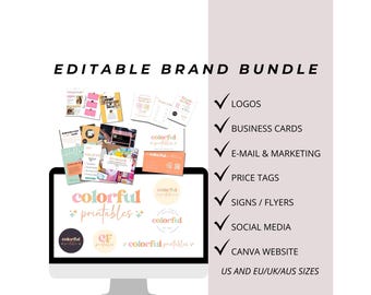 Kit de marca Pastel: Plantillas de logotipos editables en Canva (Descarga digital)
