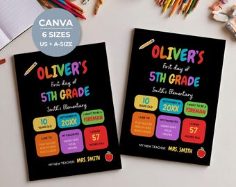 First And Last Day School Sign, Reusable Photo Board, Editable Canva Template