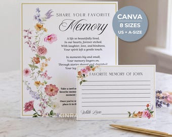Share A Memory Sign And Card, Celebration Of Life Editable Canva Template