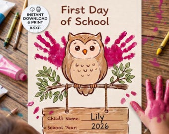 First Day Of School Handprint Art, Back To Class Craft, Printable PDF Instant Download
