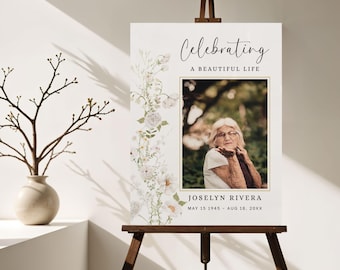 Floral Memorial Welcome Sign, Celebration of Life Template (Instant Download)