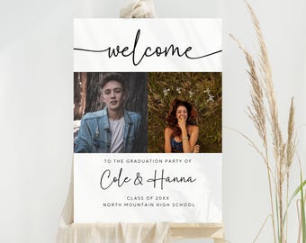 Dual Graduation Welcome Sign, Photo Welcome Sign Template, Custom Twins Party Poster, Joint Party, High School College Grad Decor, Canva