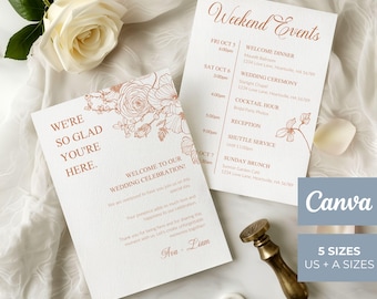 Fall Wedding Itinerary Template, Autumn Timeline Card, Editable Canva Digital Download