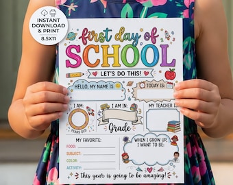First Day Of School Sign, Back To Class Photo Prop, Printable PDF Instant Download