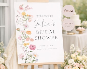 Panneau de bienvenue pour la douche nuptiale fleurs sauvages : modèle floral modifiable