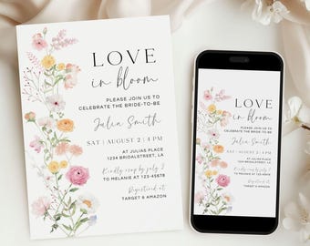 Wildflower Bridal Shower Invitation: Editable Garden Floral Template