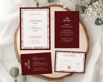 Altes Geld Hochzeitseinladungs-Set, bearbeitbare klassische Hochzeitsreihe Vorlage