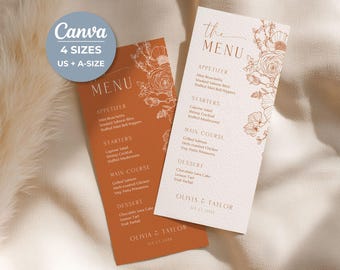Fall Wedding Menu Template, Autumn Dinner Card, Editable Canva Printable Download
